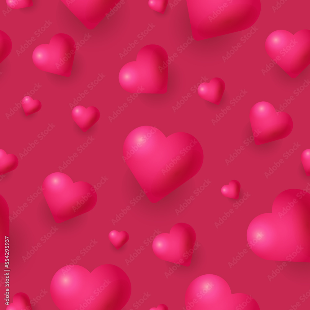 Seamless pattern with 3D hearts. Vector illustration.