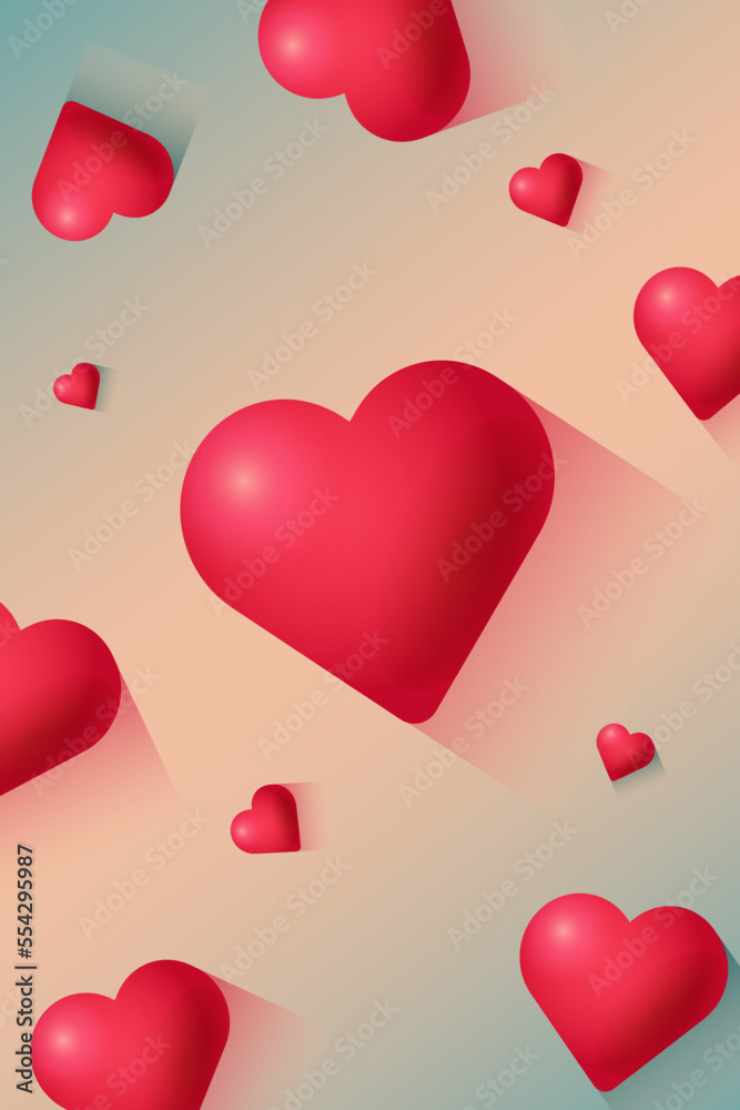 Background with 3d hearts. Happy Valentine's Day vector illustration.