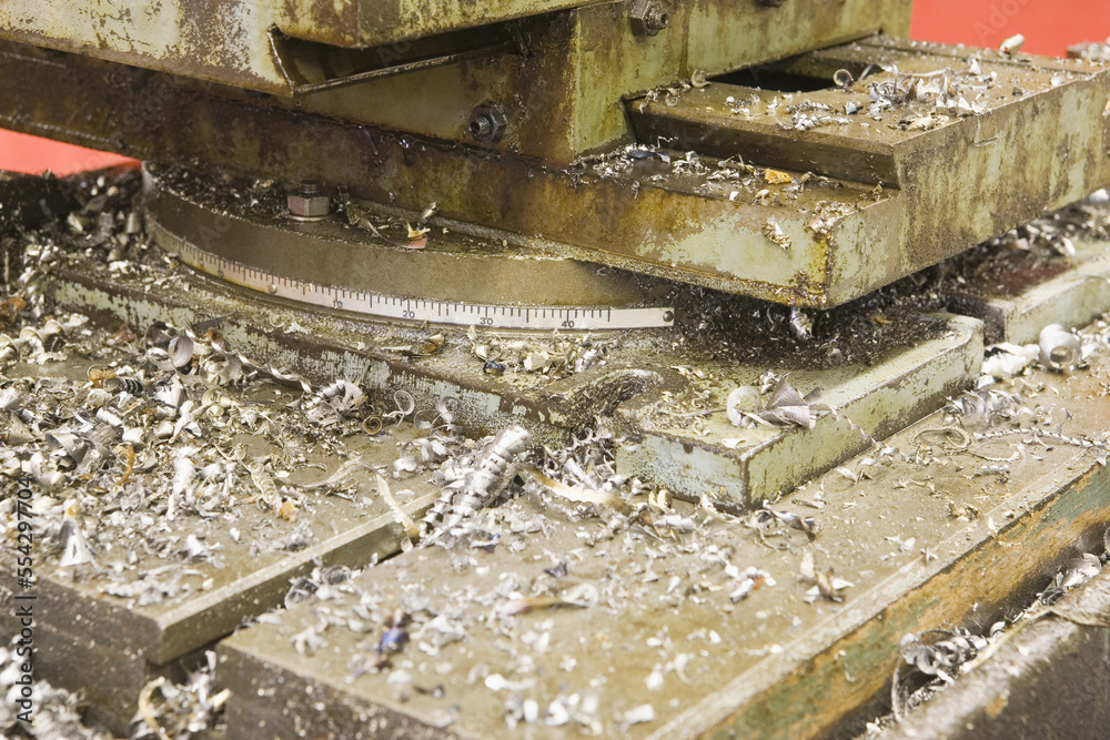Close-up of a machine with metal shavings Close-up of a machine with metal shavings