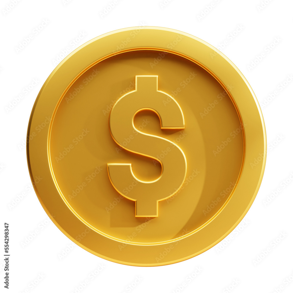 Golden Dollar coin, 3d realistic gold coin icon. Golden Dollar coin, 3d realistic gold coin icon.