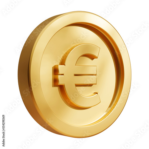 Golden Euro coin, 3d realistic gold coin icon.