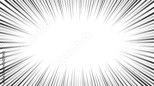 空白のある集中線と水玉のフレーム - マンガのエフェクト･文字スペース付きの背景素材 - 16:9比率
