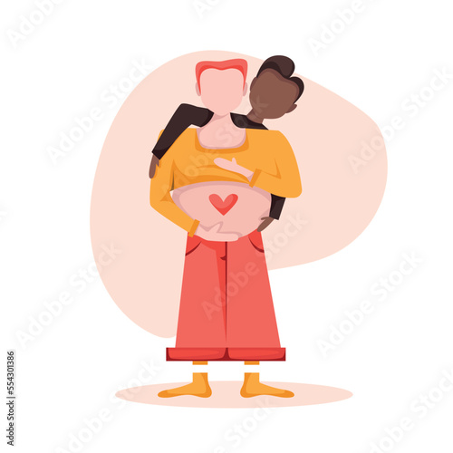 Homosexual couple illustration.Transgender pregnant man.