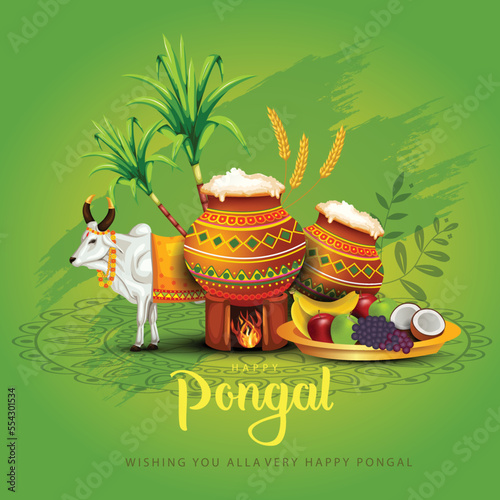 new illustration of Happy Pongal Holiday Harvest Festival of Tamil Nadu. vector background design
