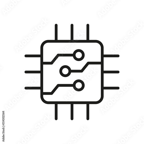 Computer Microchip Line Icon. CPU Processor Chip Pictogram. Digital Circuit Microchip Outline Symbol. Electronic Hardware System. Semiconductor Chip. Editable Stroke. Isolated Vector Illustration