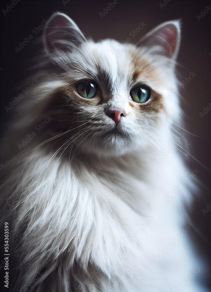White Ragamuffin Cat - created with Generative AI Technology