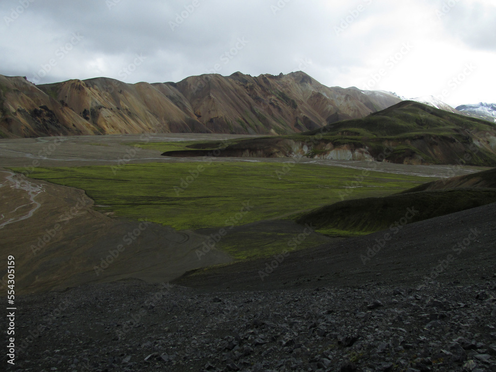 Beautiful photo landscape in Icelandic highlands in summer in a place called Landmannalaugar  