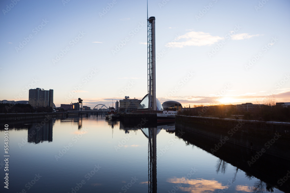 A winter sunrise over the city of Glasgow's skyline