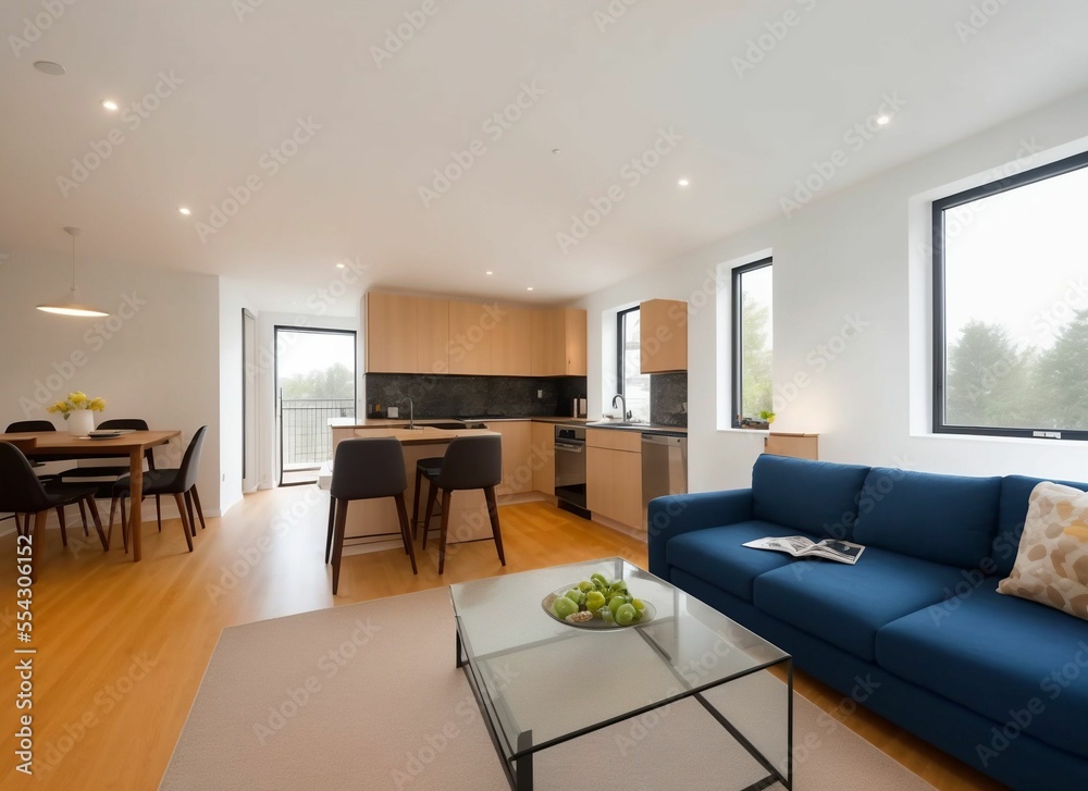 Fototapeta premium Kitchen and living room, apartment interior