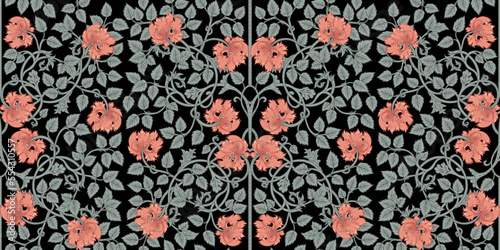 Floral vintage seamless pattern for retro wallpapers. Enchanted Vintage Flowers. Arts and Crafts movement inspired. Design for wrapping paper, wallpaper, fabrics and fashion clothes.