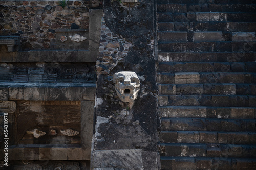 Ruins of stairs with snake head in the stairs from Teotihuacan in Mexico photo