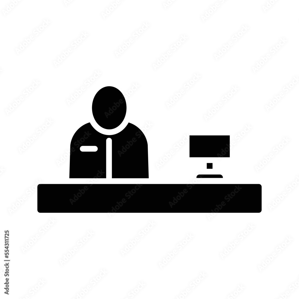 Reception desk business people icon simple flat illustration on white Reception desk business people icon simple flat illustration on white