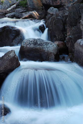 Waterfall in a stream in the Beartooth Mountains, Wyoming.; Beartooth Mountains, Wyoming. photo