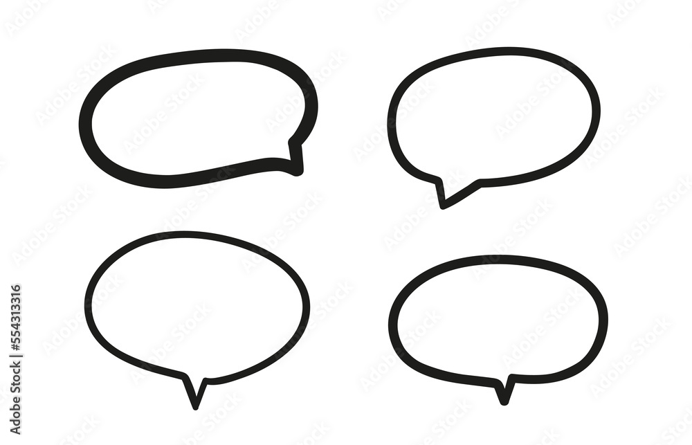 Hand drawn black speech bubble on white. Simple business elements. Set of think and talk speech bubbles. Black and white illustration Hand drawn black speech bubble on white. Simple business elements. Set of think and talk speech bubbles. Black and white illustration