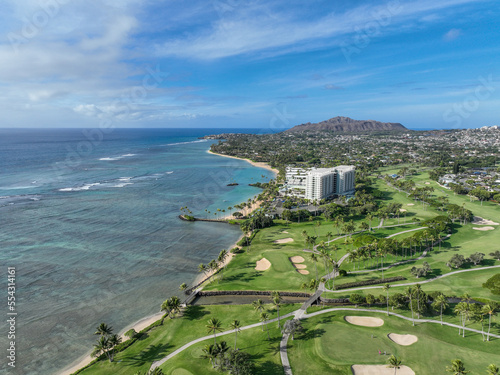 Aerial view of Kahala with golf and the Pacific Ocean, Honolulu, Hawaii photo