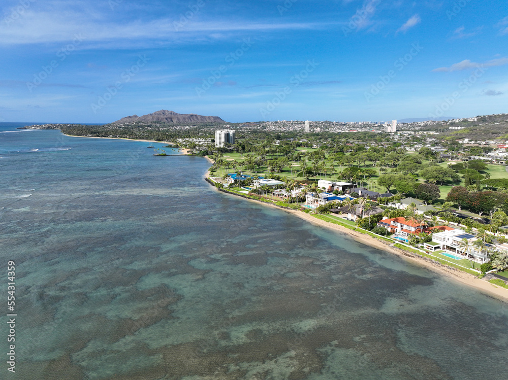 Aerial view of Kahala and the Pacific Ocean, Honolulu, Hawaii. USA