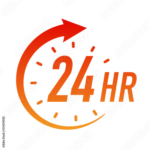 24 hours timer vector symbol color style isolated on white background. Clock, stopwatch, cooking time label. 10 eps