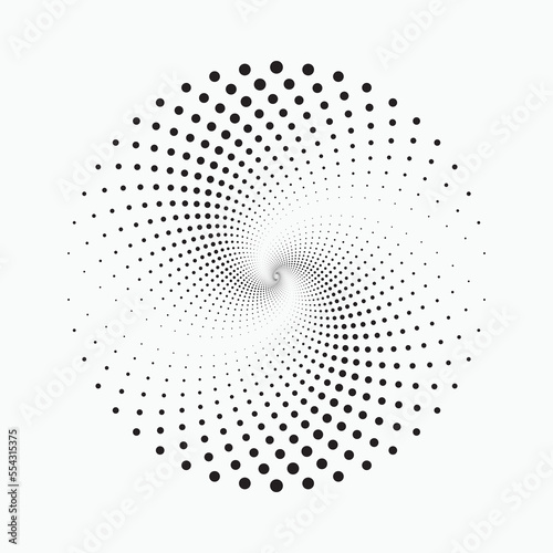 Circle halftone spiral backdrop. Dotted abstract concentric circle. spiral, swirl, twirl element. Circular and radial dots helix. Design element for multipurpose use.	