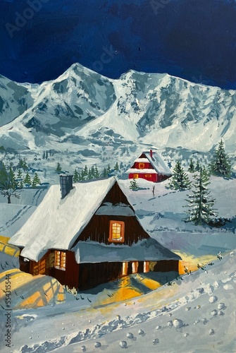 house in the mountains in winter