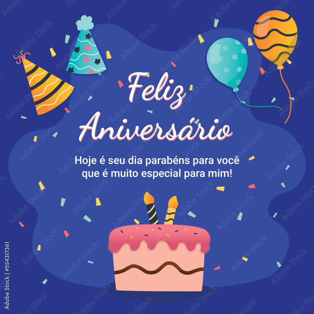 Template post de parabéns com itens vetoriais de aniversário