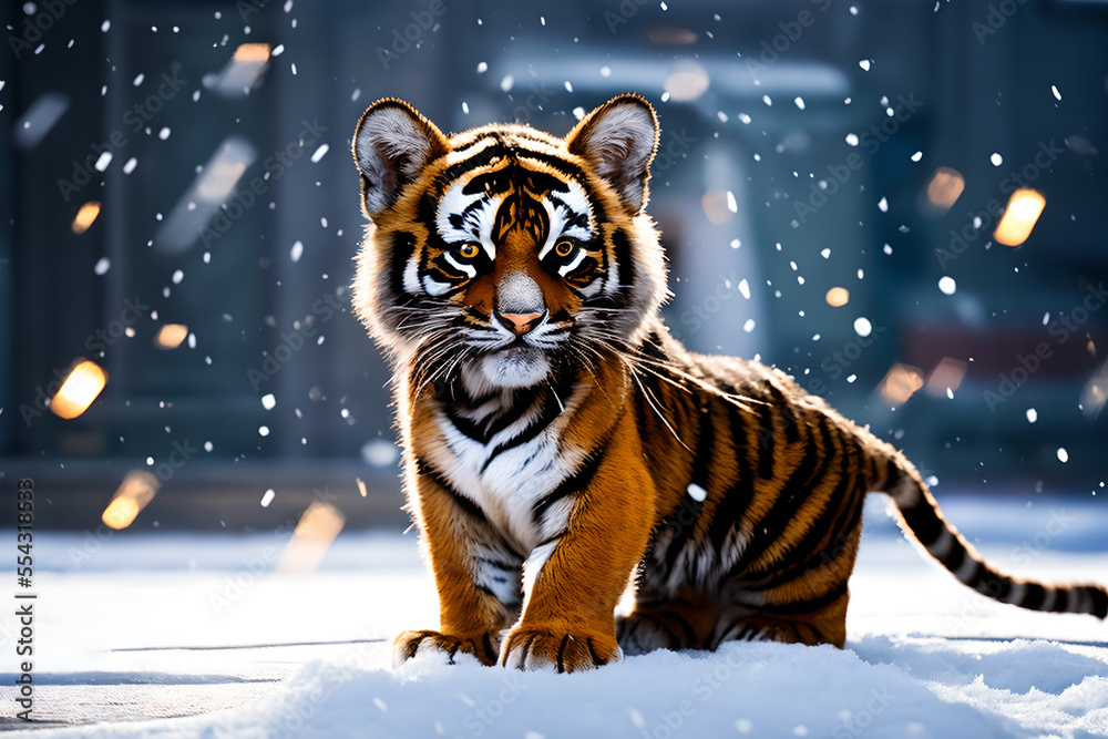 Obraz premium cute tiger in winter snow