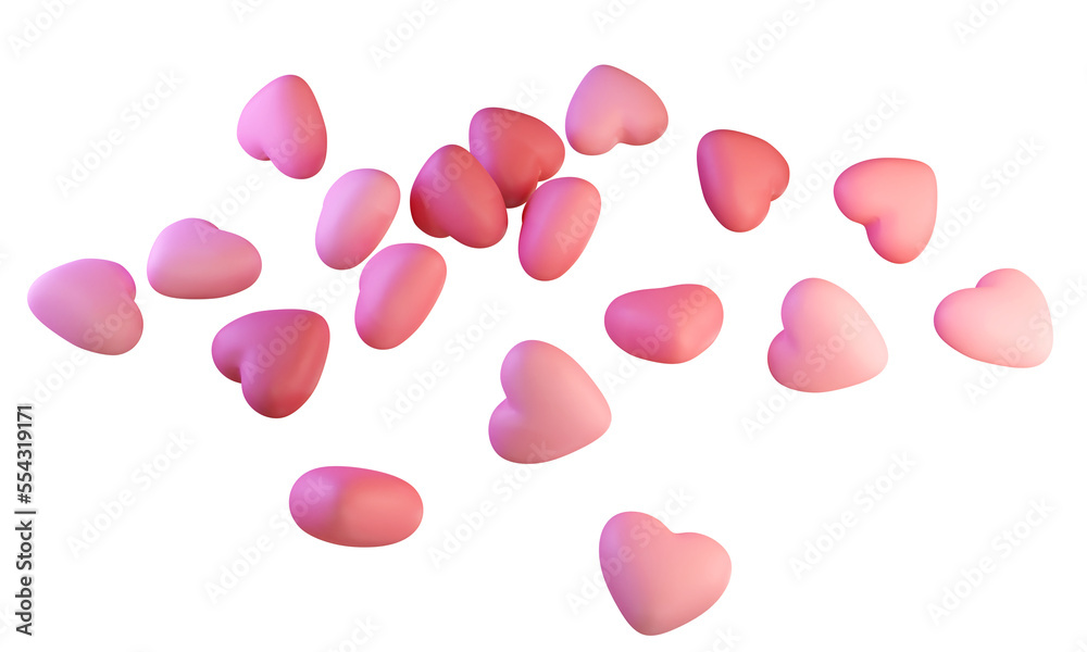 Many pink hearts 3d illustration