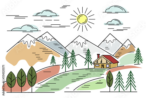 Quadro em tela Mountain landscape, mountain hut, spruce, trees