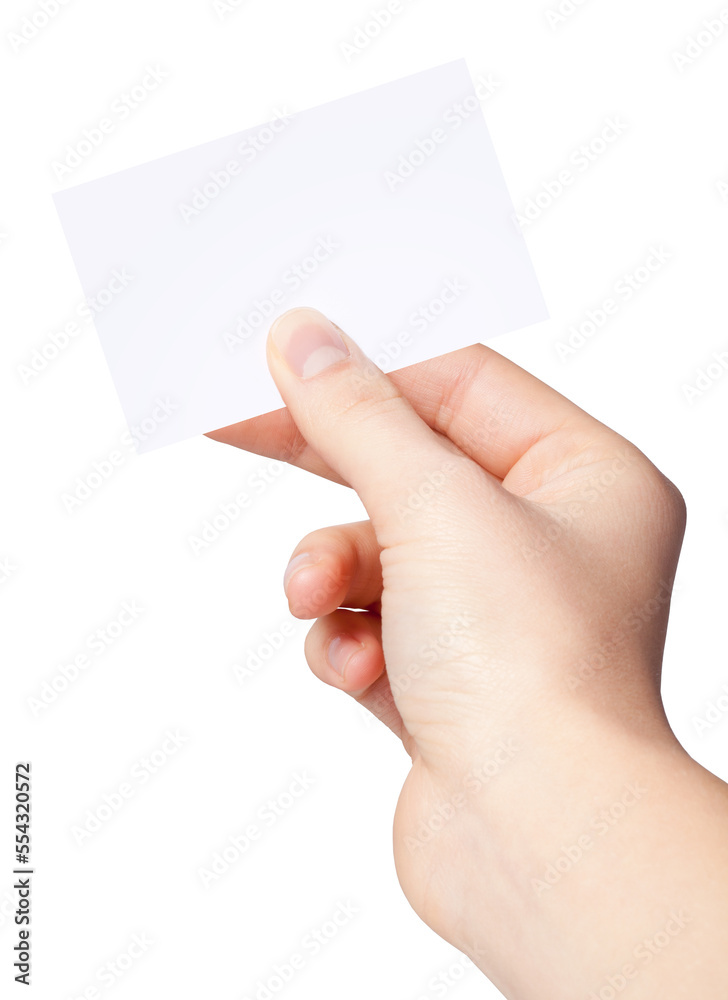 Hand of women holding blank paper label