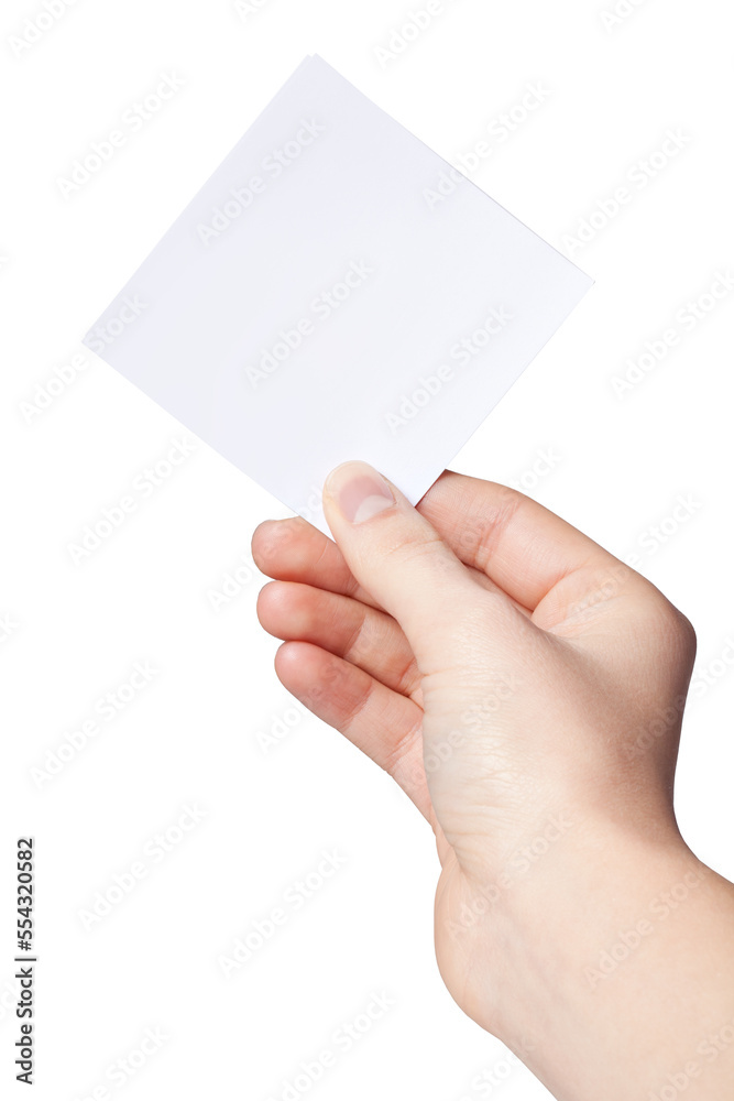 Hand of women holding blank paper label Hand of women holding blank paper label