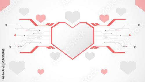 white red heart technology valentine background abstract. technology with line ,digital, heart, dot, hi-tech, valentine concept , vector. heart technological for valentine day, background, web banner.