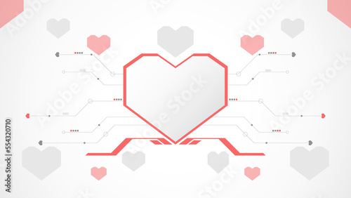 white red heart technology valentine background abstract. technology with line ,digital, heart, dot, hi-tech, valentine concept , vector. heart technological for valentine day, background, web banner.