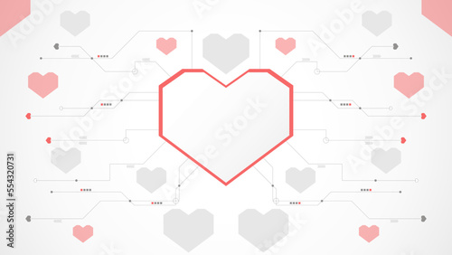 white red heart technology valentine background abstract. technology with line ,digital, heart, dot, hi-tech, valentine concept , vector. heart technological for valentine day, background, web banner.