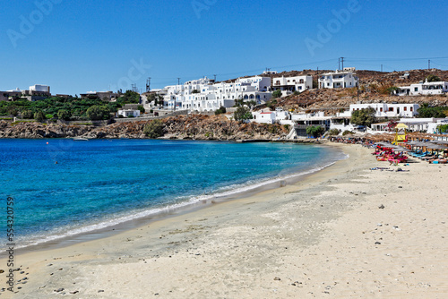 The beach of Agios Stefanos in Mykonos, Greece