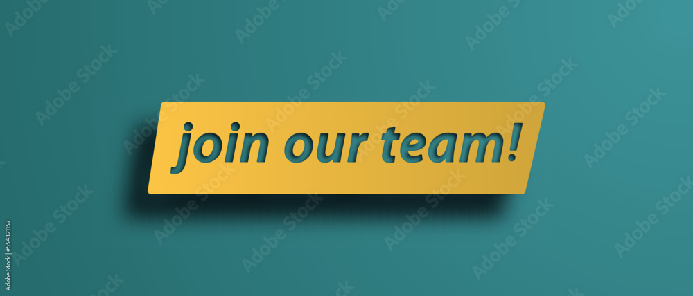 Naklejka premium yellow joint our team text on blue banner company business employment job concept illustration corporate success teamwork