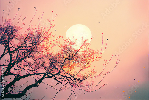 Sun Shining Through Tree Branches - AI Art photo