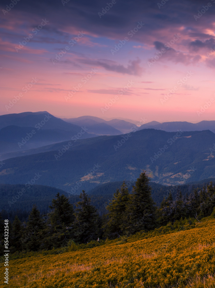 wesome sunset landscape, beautiful morning background in the mountains, Carpathian mountains, Ukraine, Europe