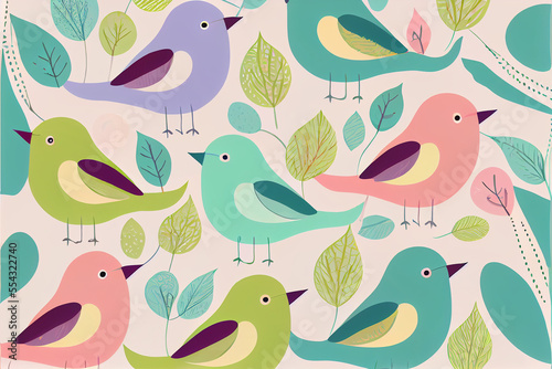 Pastel Bird Pattern Illustration - AI Art © alyssa