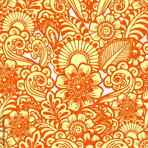 seamless floral pattern of stylized yellow elements with ginger outline  texture  design