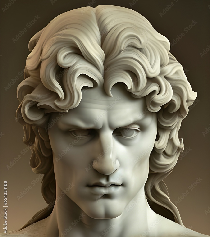 Generative AI image featuring a white marble Greek statue bust of a