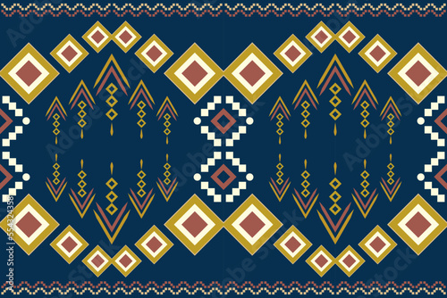 Ethnic fabric pattern geometric style. Sarong Aztec Ethnic oriental pattern traditional blue background. Abstract,vector,illustration. Use for texture,clothing,wrapping,decoration,carpet.