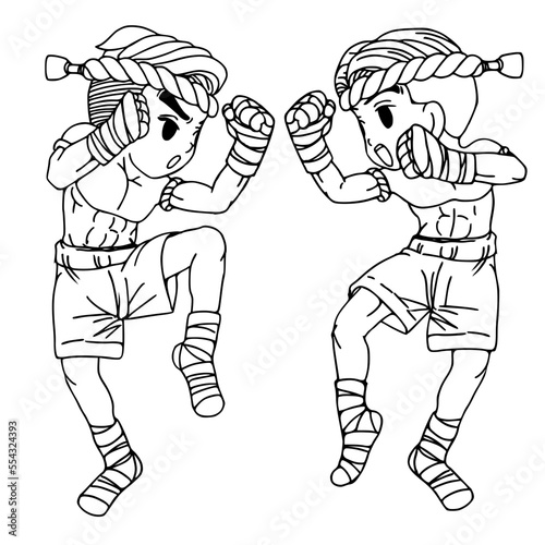 Thai boxing are practicing fighting.coloring book.coloring page.