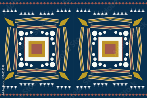 Ethnic fabric pattern geometric style. Sarong Aztec Ethnic oriental pattern traditional blue background. Abstract,vector,illustration. Use for texture,clothing,wrapping,decoration,carpet.