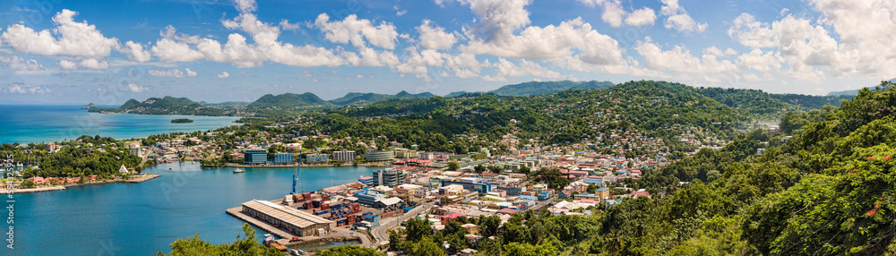 Obraz premium Panoramic shot of Saint Lucia capital city Castries