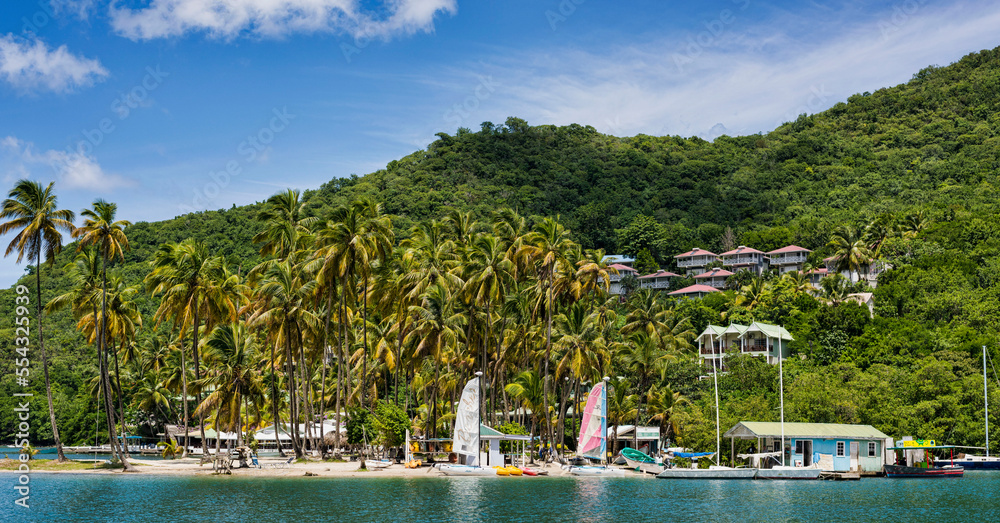 Landscape view of luxury Marigot Bay at Saint Lucia island Caribbean honeymoon destination