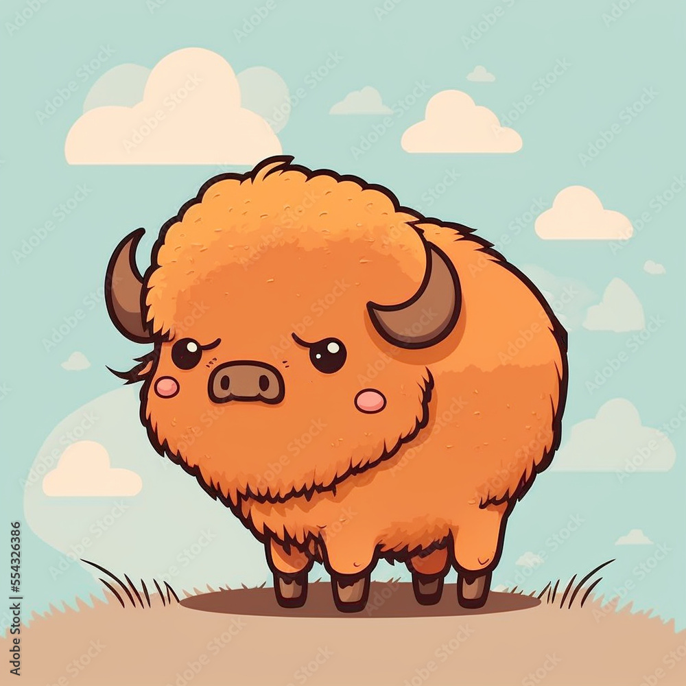 Obraz premium Cute colorful buffalo drawing logo icon Generative AI