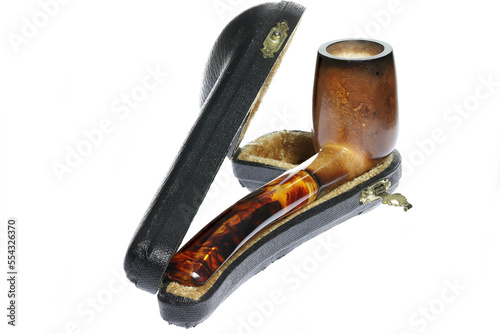 Photography meerschaum pipe in hard case isolated on white background