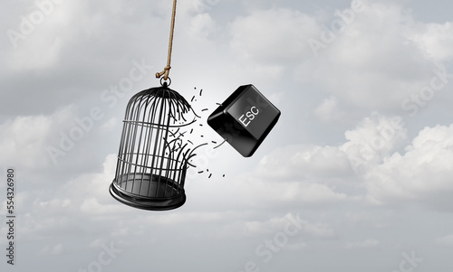 Quadro em tela Escape metaphor and Concept of freedom as a business idea to break free with an