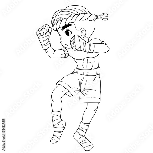 Thai boxing ,Muaythai cartoon vector illustration isolated on white background,coloring book.coloring book.