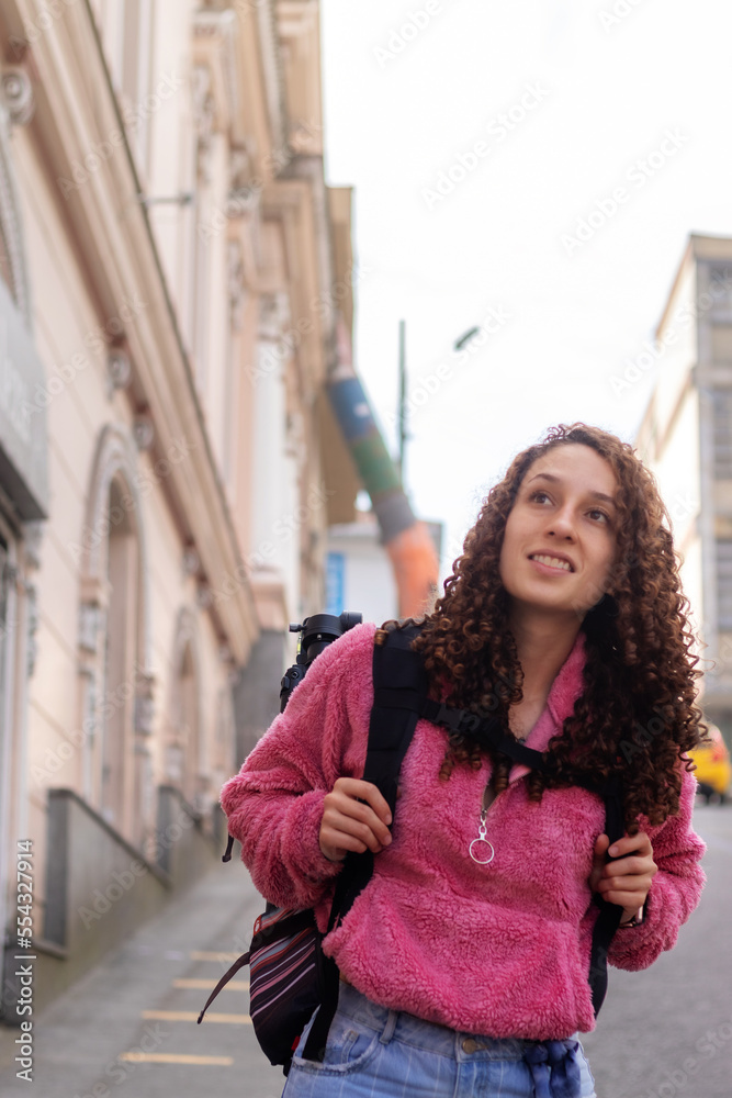 smiling tourist girl