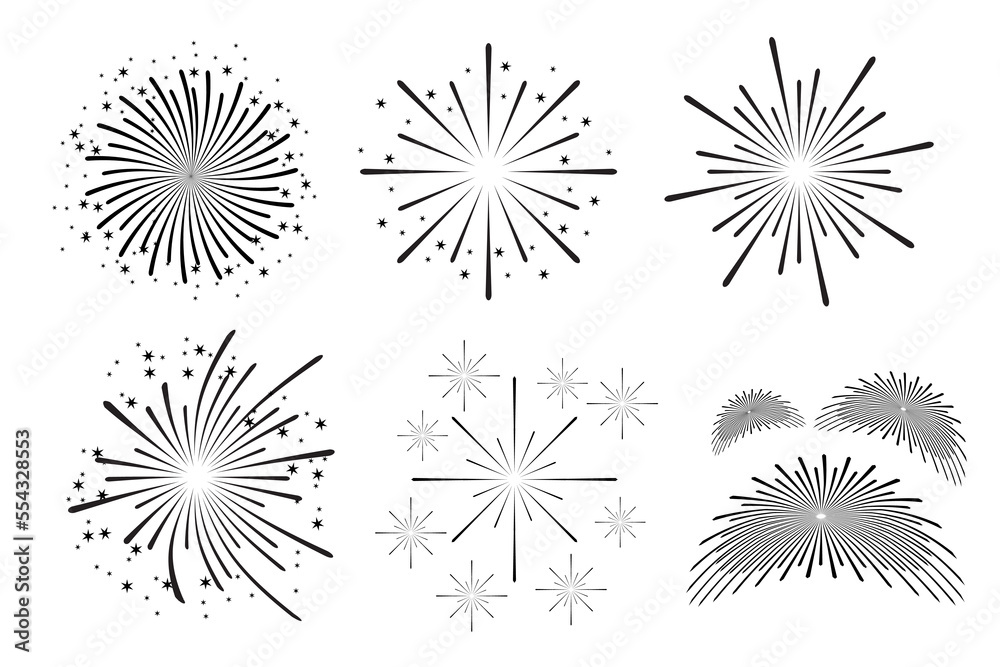 Fireworks vector set. Illustration of exploding fireworks